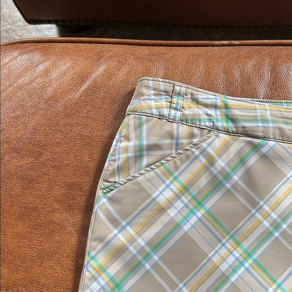Callaway Golf Skort featuring a tan, green, yellow, white plaid pattern, Size 14 - Picture 2 of 11